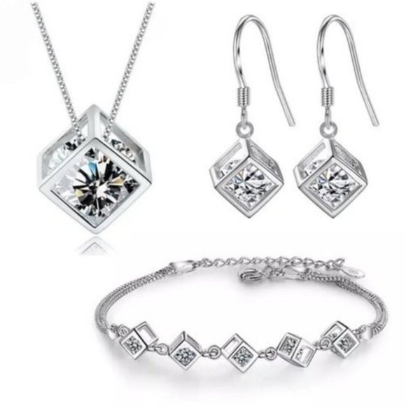 Jewelry - NEW [Set of 3] 925 Sterling Silver Diamond Cube D